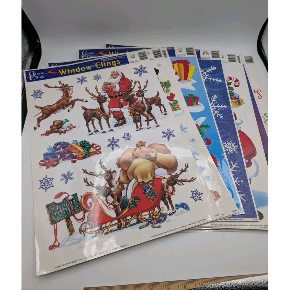 11 Vintage Classic Clings Christmas Holiday Decorations Window Clings USA Made